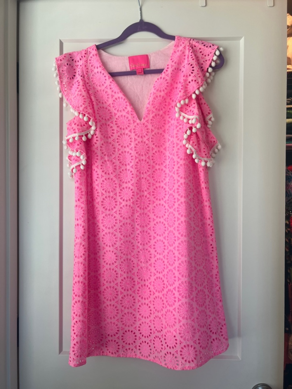 Lilly Pulitzer neon pink eyelet shift dress small